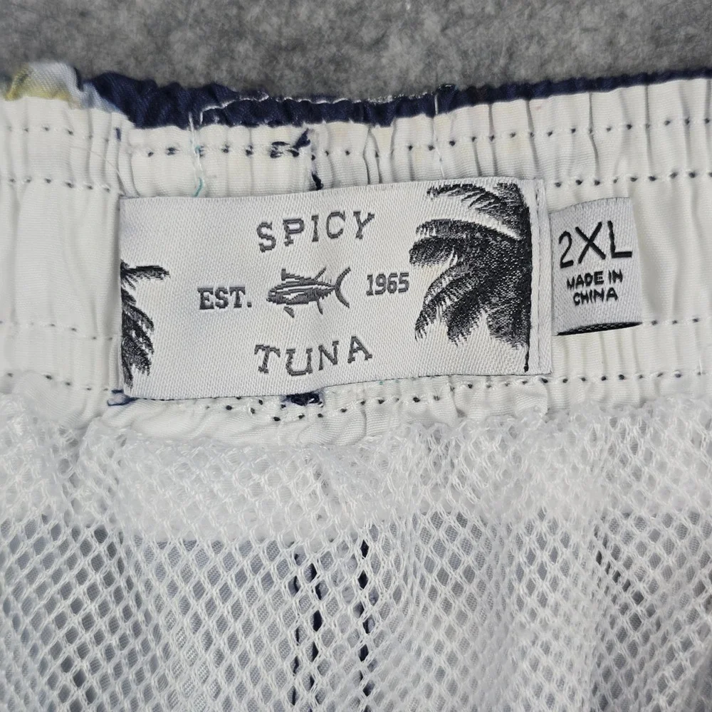 Spicy Tuna Swim‎ Trunks Men 2XL Navy Blue Marlin Print Elastic Waist Beachwear